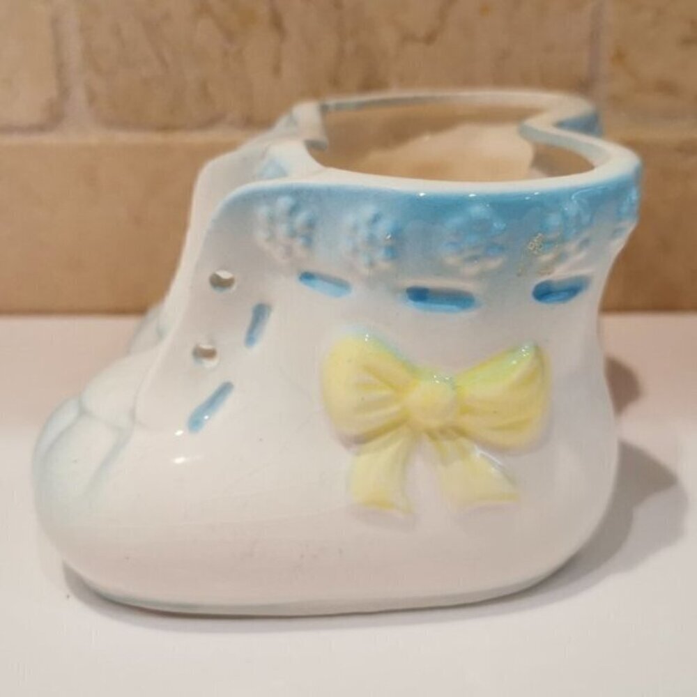 Blue &White Baby Shoes Ceramic Planter Vintage Nursery Decor Baby Shower Gift